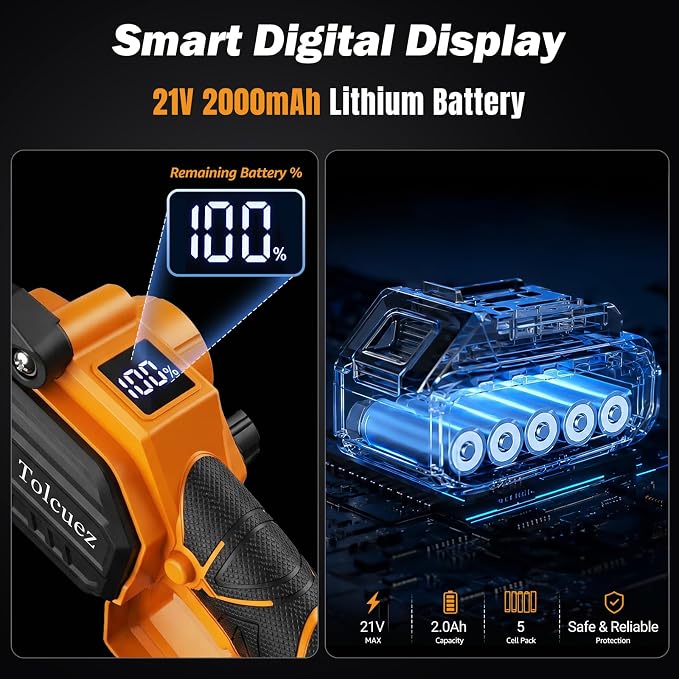 Mini Chainsaw Cordless,6 Inch & 8 Inch Electric Chainsaw with LED Display,2 Batteries Brushless Motor Battery Powered Chainsaw,Handheld Saw for Tree Branches and Garden Cutting
