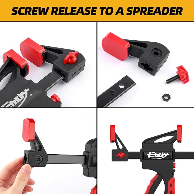 36" Bar Clamps for Woodworking 2-Piece, One-Handed Quick-Change F Clamp/Spreader with 130 LBS Load Limit, Wood Clamps for Gluing, Carpentry, DIY, and Woodworking