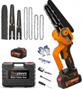 8" Brushless Electric Chainsaw, 1200W Battery Powered Chainsaw with 4.0Ah Battery & 4 Chains, 2-in-1 Dual Bar (8" & 6") Handheld Saw, for Tree Trimming (Orange, 1 Battery)