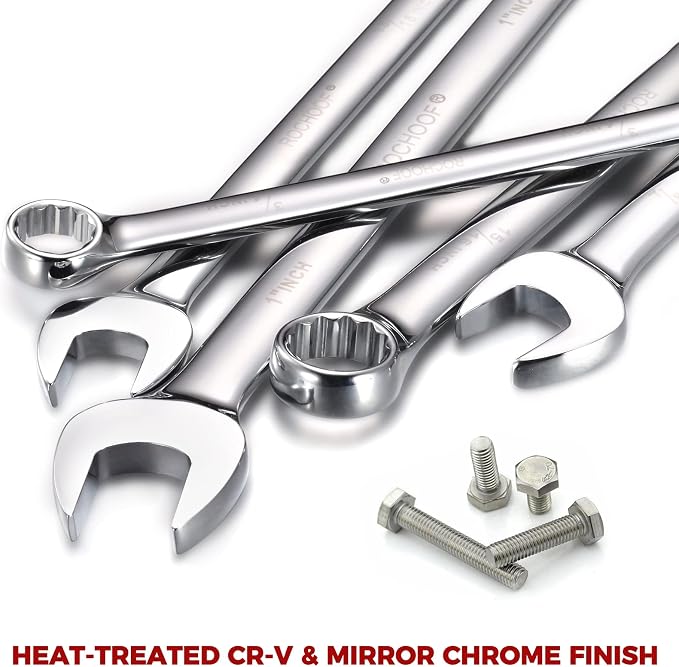 Combination Wrench Set,32-Piece Chrome Vanadium Steel Wrench Set 12-Point SAE & Metric Wrenches 1/4"-1" and 7-22mm with Rolling Pouch