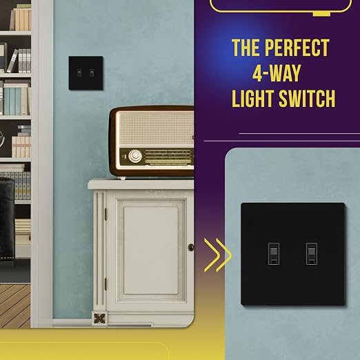 ENERLITES 4-Way Toggle Light Switch, Four Way, Side Wiring, Copper Wire Only, Grounding Screw, Residential Grade, 15A 125VAC 60Hz, UL Listed, 84150-BK, Black