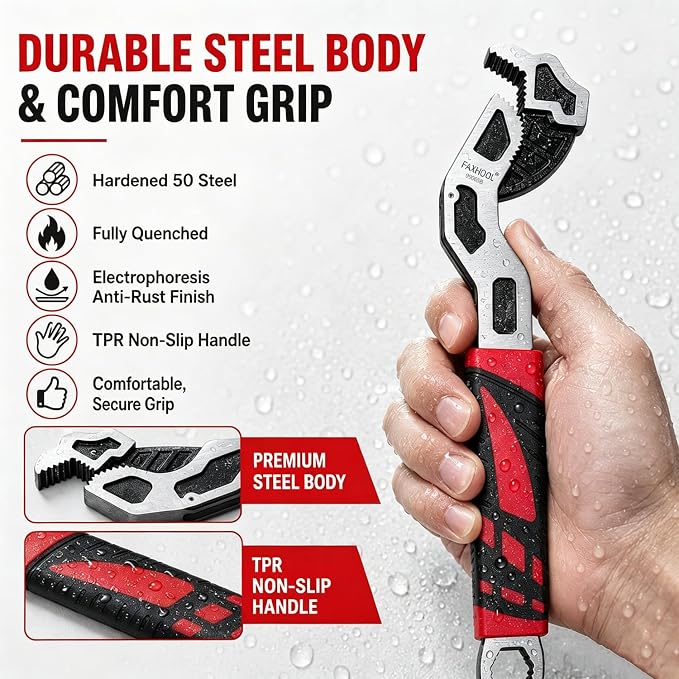 Pipe Wrench Set 6" 8" 10" 12" Self Adjusting Plumbers Wrench | Self Tightening Function, For 9/32"-1 3/8" (7-43mm), Pipe Fittings and Nuts