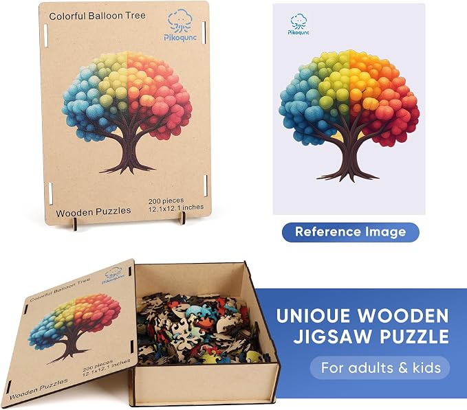 Pikoqunc Colorful Balloon Tree Wooden Puzzle for Adults – Unique Shape Jigsaw, 18.4"x17.4" Large Family Game, Fun Gifts for Grandkids & Adults, Christmas Home Decor Brain Teaser (456 PCS)