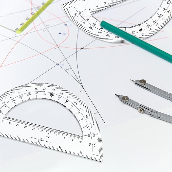 30PCS Clear Plastic Student Math Protractor 6-Inch Long 180 Degree for Angle Measurement