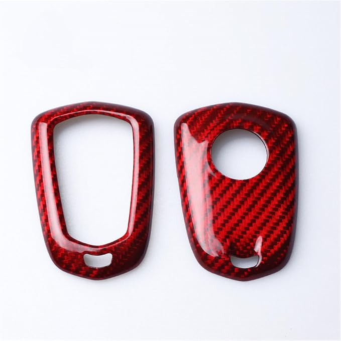 Genuine Carbon Fiber Key Fob Cover for Cadillac ATS Coupe ATS-L ATS-V CT6 CTS CTS-V Escalade ESV SRX XT4 XT5 XT6 XTS Smart Car Remote Key Fob Case for Men Women - for Round Logo Back - Red