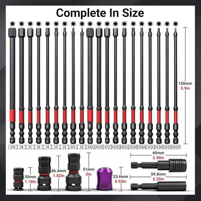 63-Pcs Impact Screwdriver Bits Set, Magnetic S2 Steel Phillips/Square/Torx/Hex Insert Power Bits Tips Screw Extractor Set with Bit Magnetizer, Quick Release Extension and Ratchet Screwdriver Handle