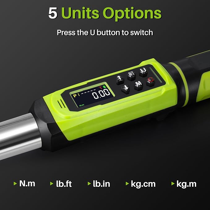 Digital Torque Wrench 1/2"Drive-3.8-250.8Ft.Lbn for Car Truck Wheel | Electric Torque Wrench(5.1-340N.m), Vibration Buzzer LED Indicator,±2% Acc. 5 Units for Auto Repair, DIYers RV Owners Farmers