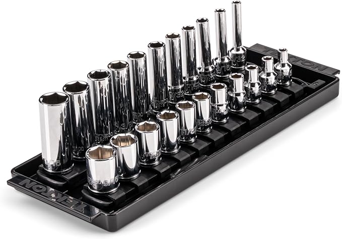 TEKTON 1/4 Inch Drive 6-Point Socket Set, 22-Piece | SHD90210 | (5/32 - 9/16 in.), Shallow and Deep, Socket Rail