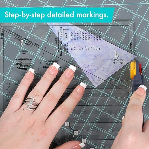 Creative Grids Kitty Cornered Quilt Ruler – CGRDH5 – Made in USA, 11in x 11in, Non-Slip Grip Acrylic Quilting, Sewing, Crafting, Patchwork Ruler & Template