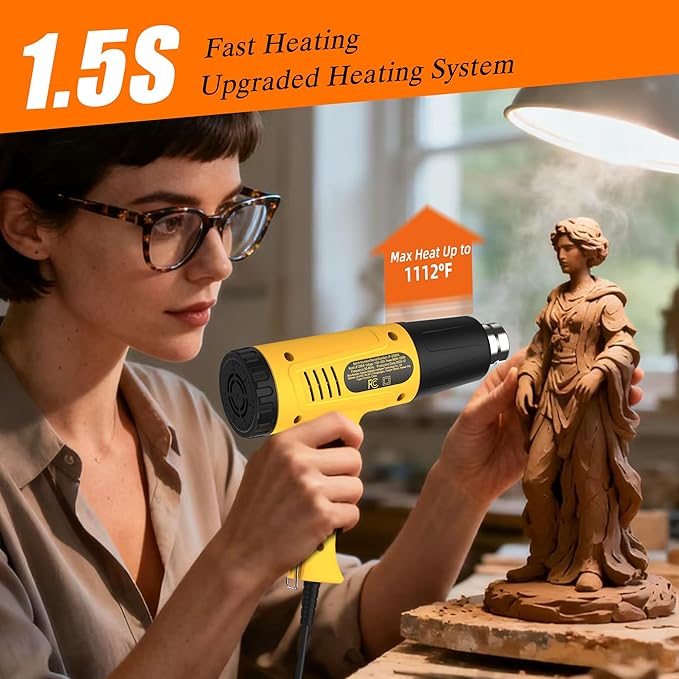 Heat Gun, Hot Air Gun Set, Equipped with LCD Digital Display, Adjustable Temperature Function (572&1112℉), Memory Setting and 4 Nozzles, Suitable For Removing Paint, Shrinking Pvc (Jf-2000WD)