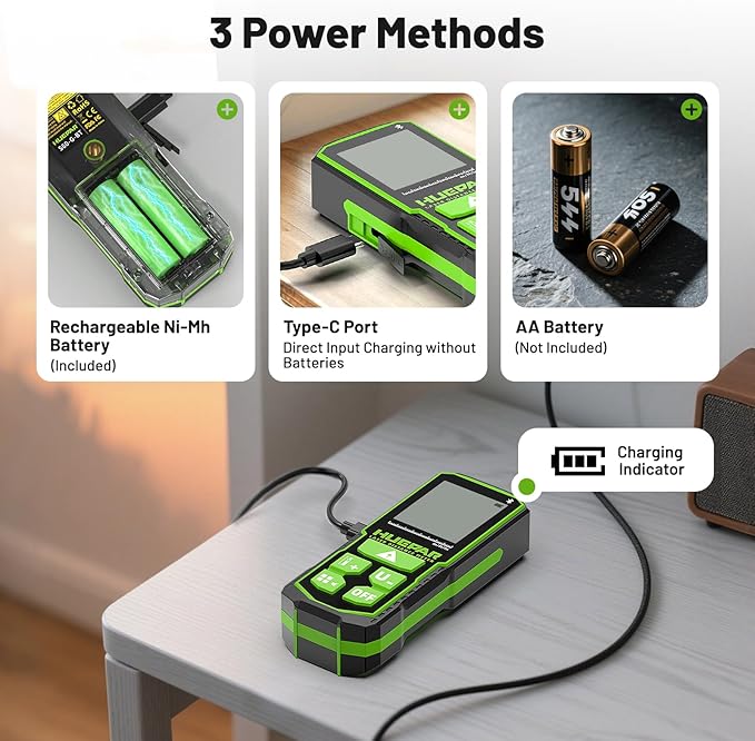 Laser Measuring Tool with Bluetooth APP, 200ft, ±1/16" High Accuracy, Huepar Rechargeable Green Beam Laser Distance Meter Multiple Measurement Modes, IP54 Durable for Home & Construction