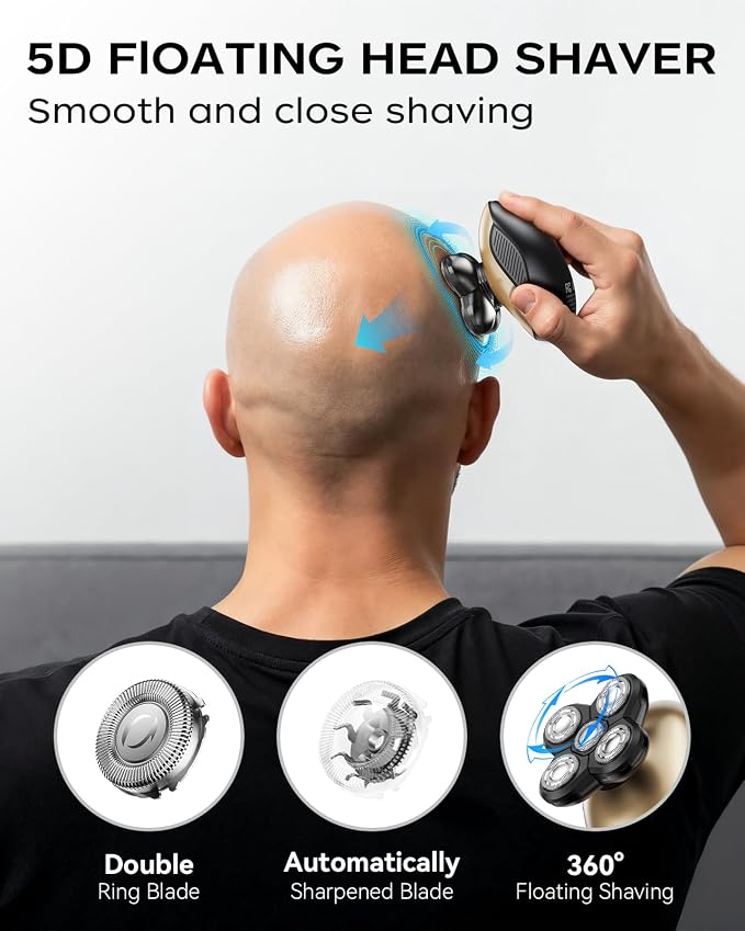 Head Shavers for Bald Men, Body Shavers for Men, Cordless Rechargeable Wet/Dry Bald Head & Groin Waterproof Electric Razor with Rotary Blades, Beard Trimmer, Clippers, Nose Trimmer, Brush