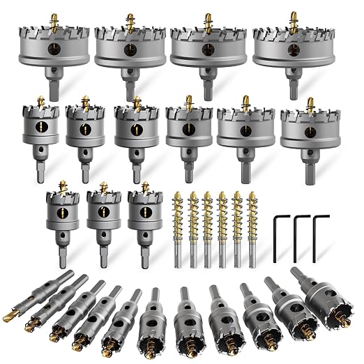 33PCS (1/2'' to 4'') Hole Saw kit for Metal,TCT Carbide Tipped Hole Saw Drill Bit Set for Hard Metal, Stainless Steel, Iron, Aluminum.