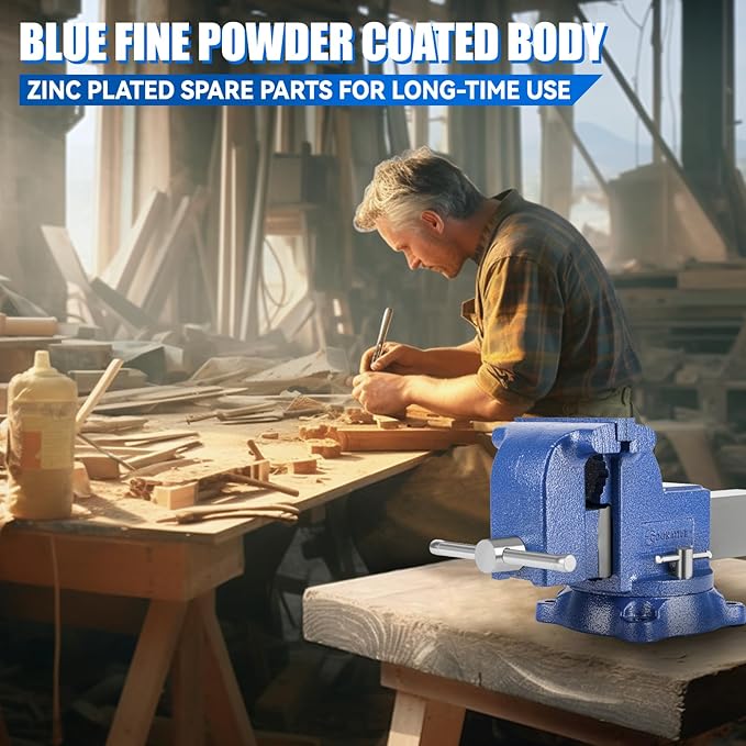 6" Heavy-Duty Bench Vise 13200LBS Stronger Clamping Force Ductile Iron Bench Vise 6 Inch 360° Swivel Bench Vice with Anvil Blue, Include Mini Bench Vice Clamp