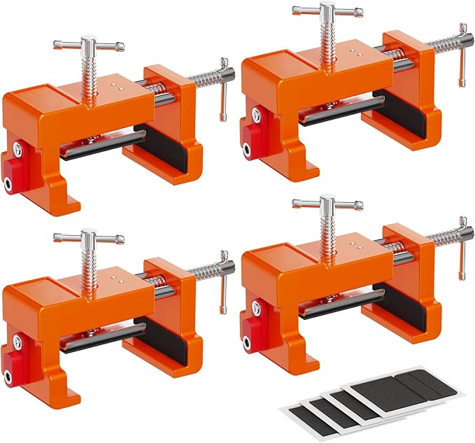 Cabinet Clamps, Cabinet Installation Cabinetry Clamps Face Frame Clamps Tools with Two Side Screws and Alignment Plate, 4 Pack, Orange