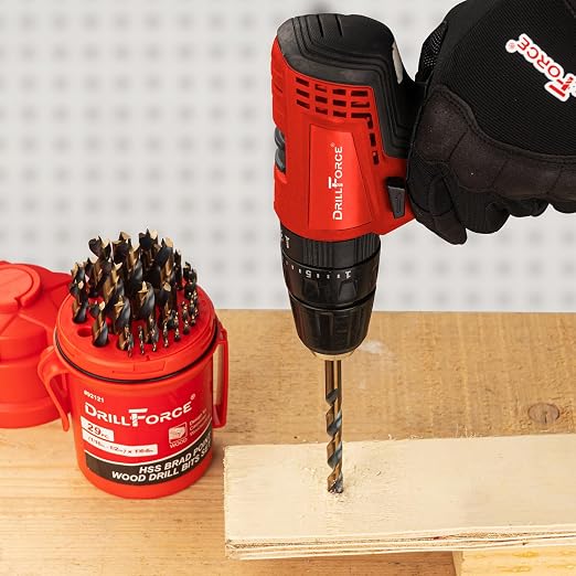 29PCS HSS Brad Point Wood Drill Bits Set for Carpenter Woodworking, 3-Flat Shank Black Gold for Hardwood, Plywood, Plastic 1/16"-1/2"