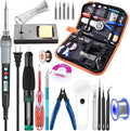 Soldering Iron Kit Electronics, 21-in-1, 90W Adjustable Temperature Soldering Iron, 5pcs Soldering Iron Tips, Soldering Iron Stand, Desoldering Pump, Magnifier, Solder Wire, Tweezer, PU Carry Bag
