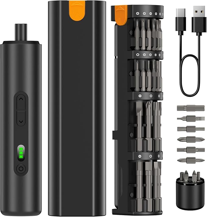 Electric Screwdriver Set, 35 in 1 Cordless Precision Screwdriver, 3 Torque 3N.m, 300 RPM Power Screwdriver, Mini Magnetic Repair Tool Kit with LED Light, USB C, for PC Computer Phone Electronics DIY