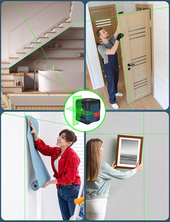 Laser Level, RockSeed Cross Line Laser with Self-Leveling, Vertical and Horizontal Line, Rotatable 360 Degree, Carrying Pouch, Battery Included (Green Laser, 2-Line with 47in Tripod)