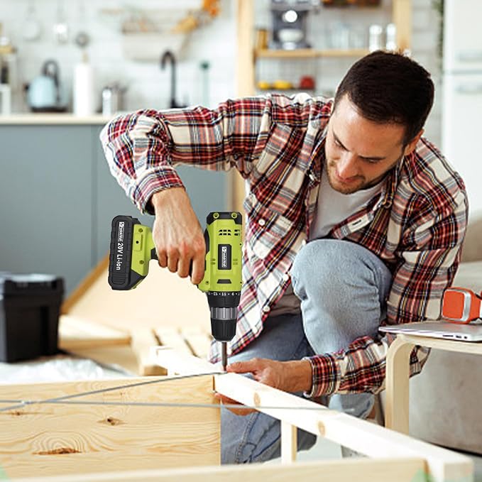 FADAKWALT Cordless Drill Set, 20V Electric Power Drill with Battery And Charger, Torque 30N, 21+1 Torque Setting, 3/8-Inch Keyless Chuck, Drill Driver Bits Kit, with LED