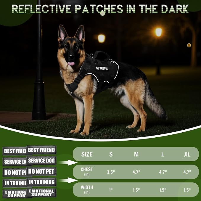 Tactical Molle Vest Mesh Dog Harness with 10 Removale Pet Patches | Breathable Service Dog harness with Double Soft Padded Handle for Medium Dog, Reflective Military Pet Vest for Walk Hiking