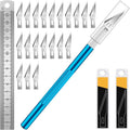 DIYSELF Exacto Knife Set, Hobby Knife Kit with 20PCS #11 Blades, Precision Knives, Aluminum Handle, 6-Inch Steel Ruler, Craft Knife Set for Crafting, DIY, Art, Model Making(Blue)