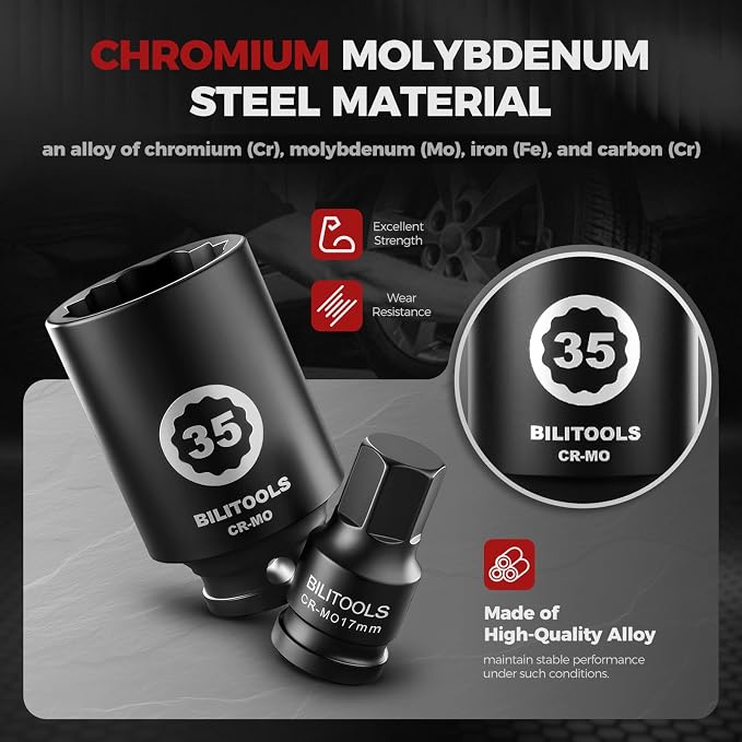 BILITOOLS 12 Point Axle Nut Socket Set, 1/2" Drive Spindle Nut Socket Set | for Wheel Bearing & CV Axle, Impact Deep 14mm 17mm 19mm 30mm 32mm 34mm 35mm 36mm, Compatible with Toyota, Honda, BMW, VW,Audi