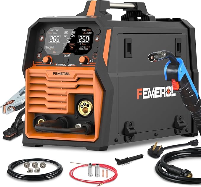 250A Aluminum Pulsed MIG Welder,7 in 1 Gas MIG/Pulse MIG/Flux Core/Stick/Lift TIG/Spot Welding/Spool Gun Compatible Aluminum Welding Machine LED Display 110V/220V Multiprocess Welder