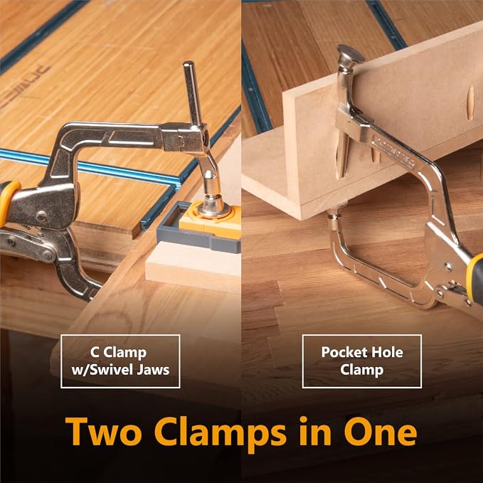 POWERTEC 2 Way Pocket Hole Clamp, Quick Release 12” Right Angle Clamp for Pocket Hole Joinery, Vise Grip Clamps w/Ergonomic Grip & Swivel Pad, Clamps for Woodworking, DIY, Drawer Making-2PCs (71745V)