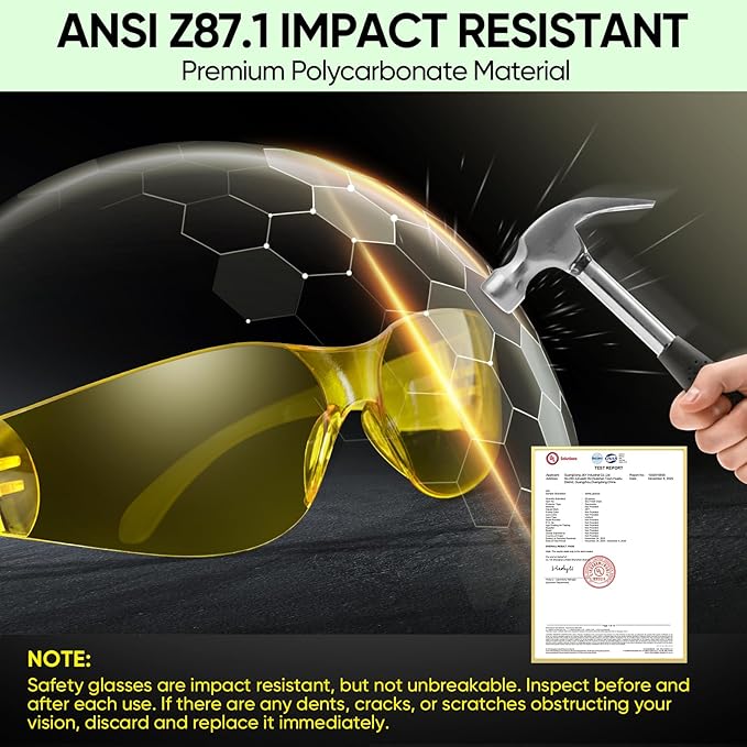 TICONN Clear Safety Glasses for Men and Women, Safety Goggles with Scratch Impact Resistant Meets ANSI Z87.1 Standard