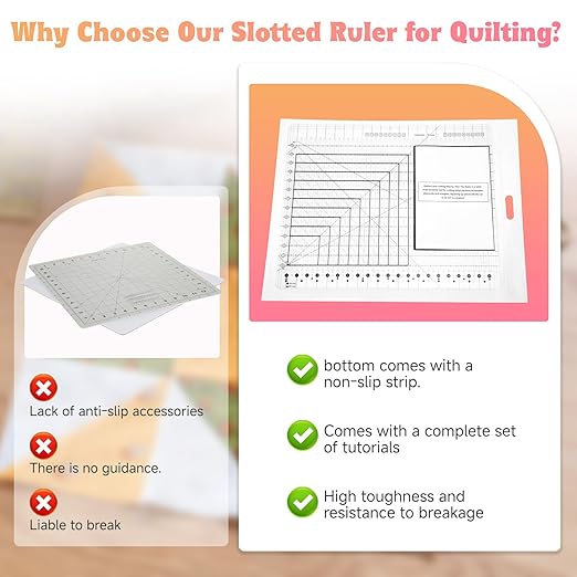 Stripology Ruler for Quilting, XL-Slotted Ruler for Quilting -17-3/4 "x 22", Oversized Non-Slip Design, Made with High-Clarity, Durable Acrylic, 5 in 1 Quilt Cutting Template