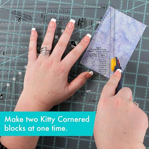Creative Grids Kitty Cornered Quilt Ruler – CGRDH5 – Made in USA, 11in x 11in, Non-Slip Grip Acrylic Quilting, Sewing, Crafting, Patchwork Ruler & Template