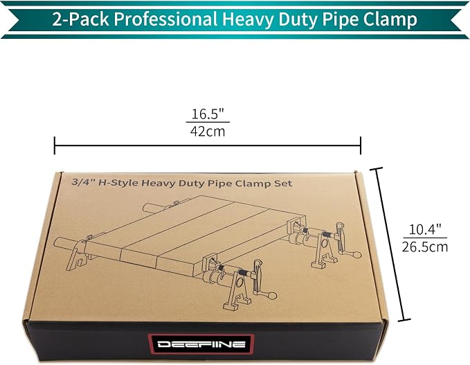 3/4"x24" Wood Gluing Pipe Clamp Fixture for Woodworking | 2-Pack 3/4" H-Style Cast Iron Pipe Clamp Set with Extension Pipe for Cabinet,Furniture&Carpentry, 1766LBS Load Limit