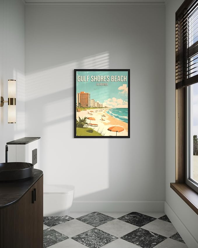 Gulf Shores Beach Alabama Unframed Wall Art Print Poster, US Vintage Retro Beach Scenery Posters Prints for Restroom Home Picture Painting Artwork Gallery 219 (Gulf Shores Beach Alabama, 20"L x 16"W, Unframed)