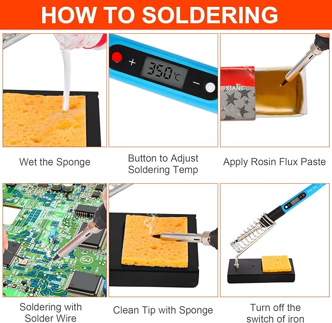 FEITA Soldering Iron Kit for Electronics, 14 in 1 Welding Tools Kit with Switch 80W LCD Adjustable Temperature Solder Iron, 2 Solder Wire, Flux, 5 Soldering Tips, Desoldering Pump, Stand, Tweezers