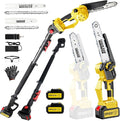 2-in-1 Electric Pole Saw & Mini Chainsaw, 8 & 6 Inch Blade for Tree Trimming, 16 FT Telescopic Reach, Auto Oiling & Tool-Free Tension, 2 Pack 4000mAh Battery Powered for Yard Branch Cutting