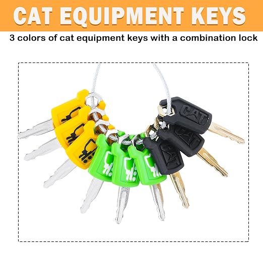 New Cat 5P8500 Equipment Key Set, 3 Colors Caterpillar Loaders Excavators Ignition Keys with 3 Extra Color Key Tags & Keyrings