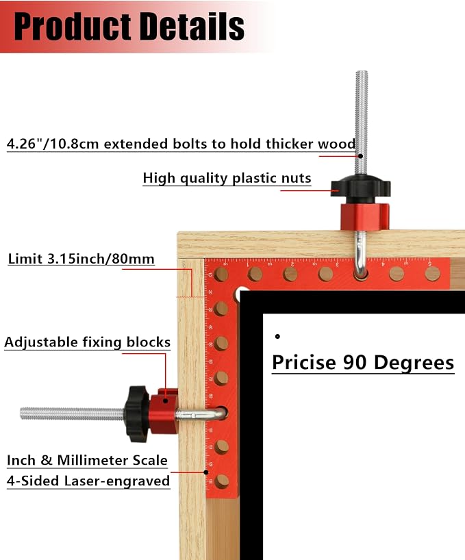 Corner Clamps for Woodworking, 90 Degree Clamps for Positioning Right Angle, 4pcs Aluminum Alloy Position Squares Clamping wood tools for Frame, Box, Drawer, Cabinets, DIY, Men Dad Ideal Gift
