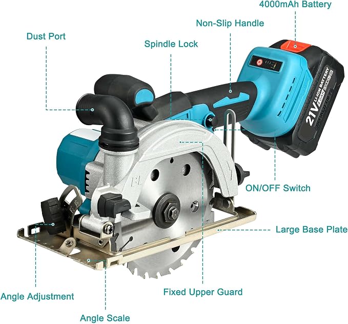 6 Inch Cordless Mini Circular Saw Brushless Motor | 2 Batteries & Charger, 3 Saw Blades Included (5", 5-1/2", 6"), Compact Saw for Wood, Plastic & Metal Cutting