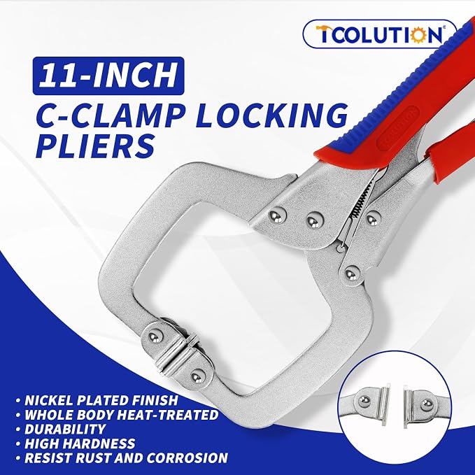 11-Inch c clamp locking pliers Heavy Duty Locking Pliers with Ergonomic Handle for Welding, Woodworking, Metalworking, Auto Repair & Home DIY Projects