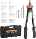 VEVOR Pop Rivet Gun Kit, with 230 Blind Rivets, Two-Handed Riveter with 5 Interchangeable Nosepieces, 5 Drill Bits, and a Carrying Case, Manual Riveting Tool for Metal, Automotive, Home, and DIY