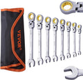 VEVOR Flex-Head Ratcheting Wrench Set, Nickel Plating, 8-piece Flexible Ratcheting Combination Wrench Set with Roll-up Pouch, CR-V, 72 Teeth, Metric 8-17mm