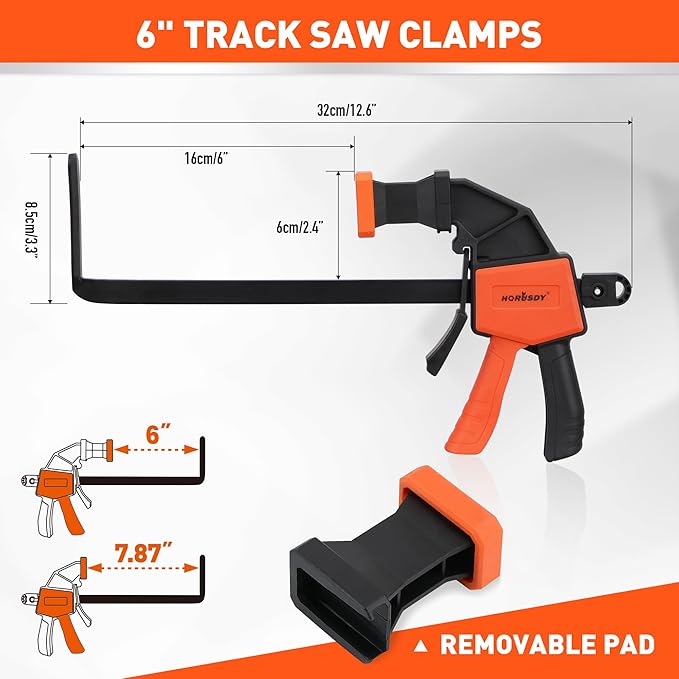 HORUSDY 2 Pieces Strong Hold Track Saw Clamps 6-Inch, Quick Release Track Saw Guide Rail Clamp for Woodworking, Circular Saw Guide Rail System, Durable with 150 LBS Load Limit & Easy Operation