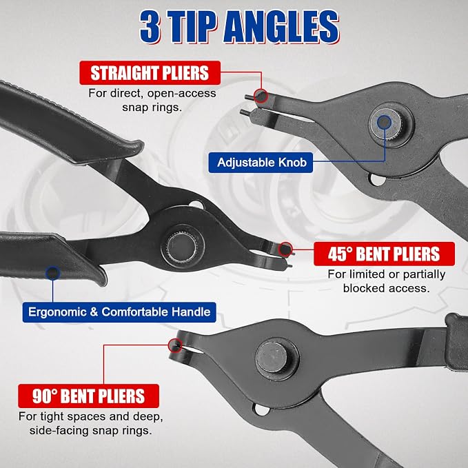 NYXOVA 14pcs Snap Ring Plier Set, Straight & Bent Retaining Ring Pliers