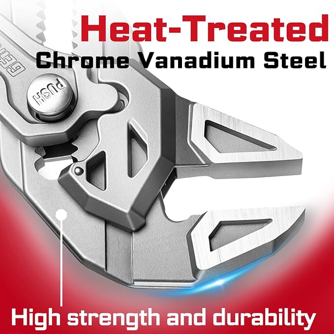 GEINXURN 7-Inch Pliers Wrench, 2PCS Smooth V-Jaw Pliers with 15-Position Push-Lock, Fast Adjustable Slip Joint Pliers Set for Plumbing, Home Repair, and Pipe Fittings