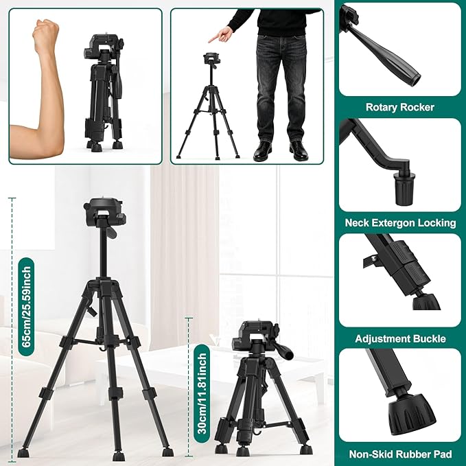 HYCHIKA Laser Level with Tripod 360° Self Leveling, Green Cross Line Nivel Laser with Tripod 26 In, Lazer leveler tool for Picture Hanging DIY Construction Renovation Floor Tile Class II, <1mW