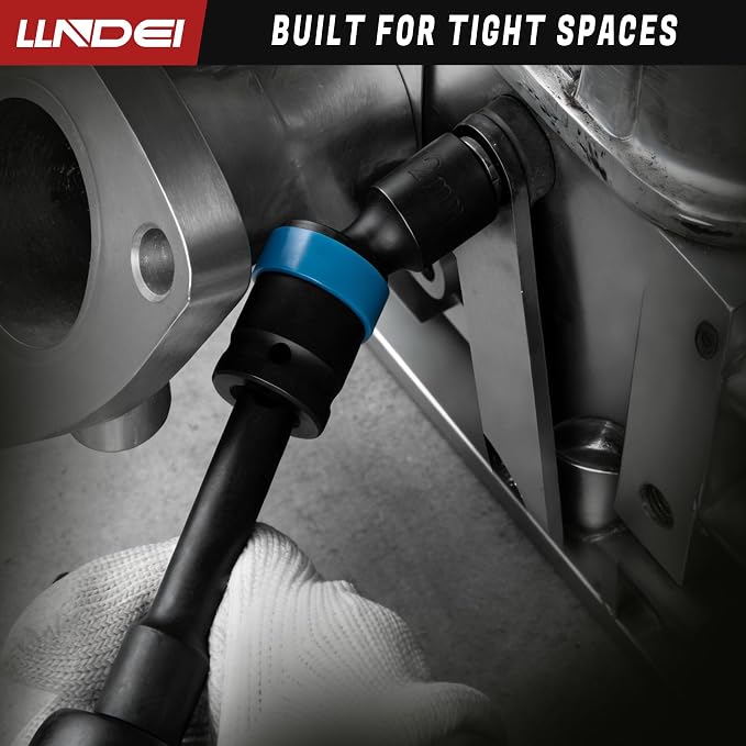 LLNDEI 27Pcs 3/8" Impact Swivel Socket Set, Metric & SAE(8-22mm, 5/16-3/4") | CR-MO, Drive Swivel Socket Set, 6 Point Wobble Socket Set with Ratchet Wrench, Extension Bar and Adapters.