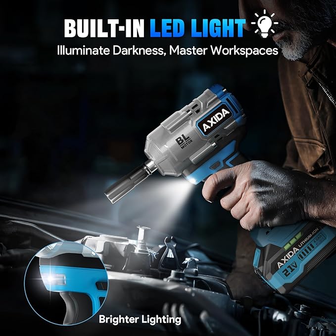 Cordless Impact Wrench with 2 x 4.0Ah Batteries 1107Ft-lbs (1500N.m),1/2" Brushless High Torque Impact Gun, 21V Electric Impact Driver, 3500IPM, 5 Socket,Variable Speeds for Car/Truck RV/Mower