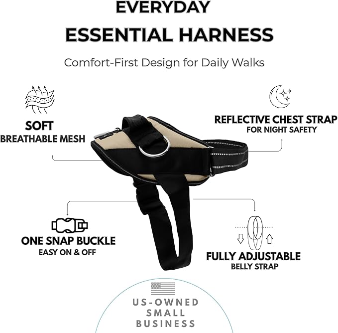 ShawnCo Essential Dog Harness, No-Pull Pet Vest (Driftwood,S) | 3 Leash Clips, Easy On, No-Choke, Reflective, Adjustable Fit, Padded Comfort, Control Handle, For Small, Medium & Large Dogs