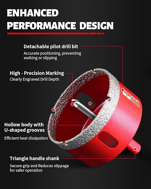 DAYDOOR 2" Diamond Hole Saw Bit with Pilot Drill Bit-1pc 50mm Diamond Tile Hole Saw with Guiding Bit for Porcelain Tile Ceramic Pottery Granite Stone Glass Bottles(3/8" Triangle Shank)
